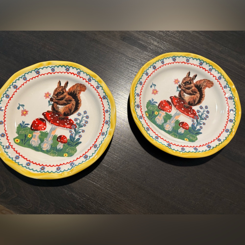 Anthropologie NATHALIE LETE Squirrel Mushroom Toadstool Dinner Plates - 2